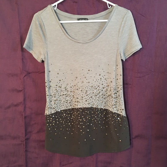 VENUS Tops - Venus Two-Tone Grey Embellished Top